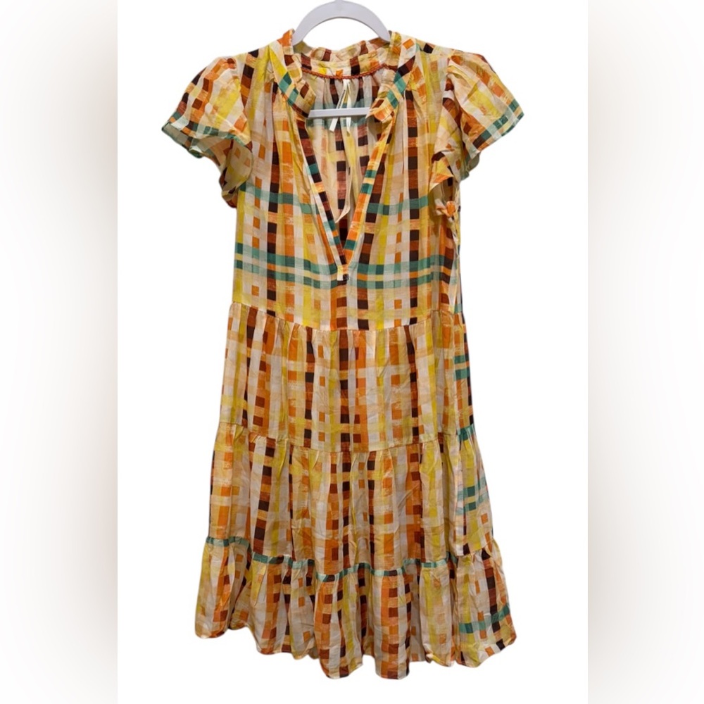 NWT Anthropologie Shelbie women’s XS tiered multicolored v-neck mini dress